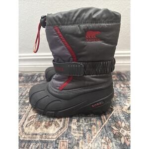 Sorel Kids Winter Boots Size 12 NY1810-028 Gray Red Snow Insulated Waterproof